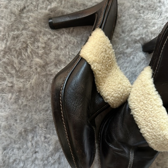 Coach Kacie vintage high heel clog mules shearling trim Made in Italy dark brown - Picture 8 of 10